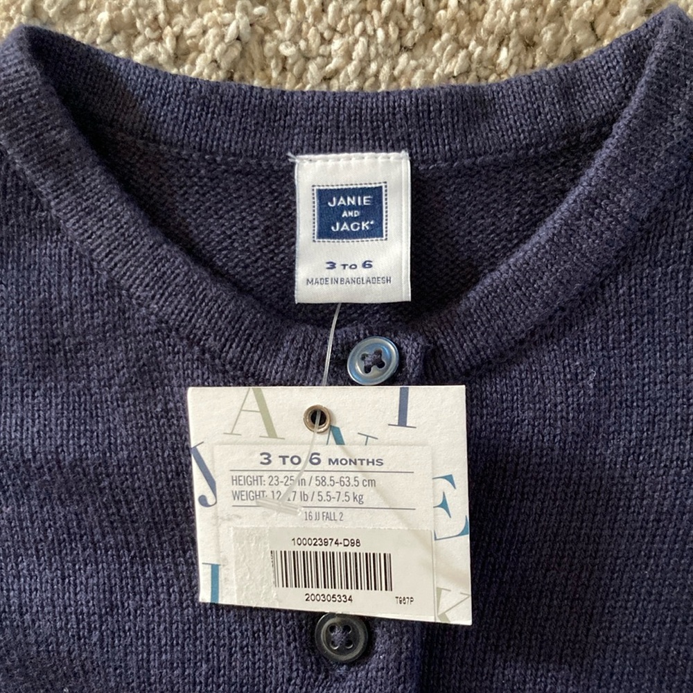 Janie and Jack Navy Blue Bow Pocket Cardigan - Picture 2 of 5